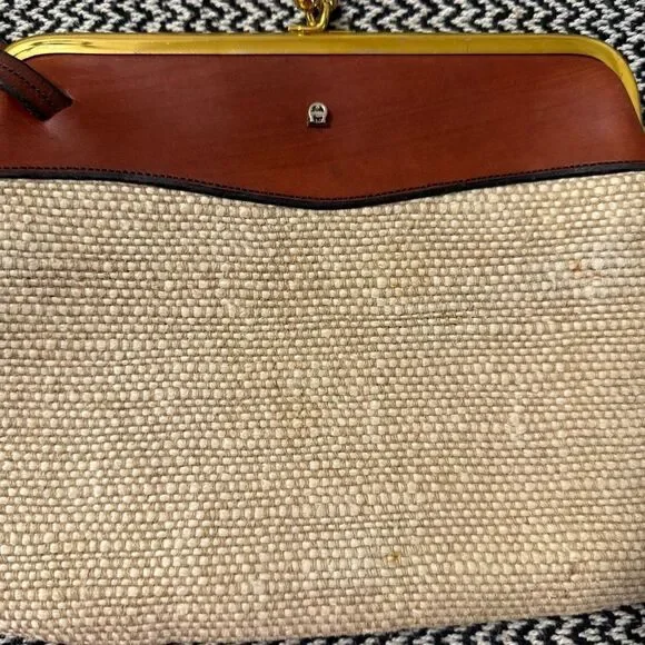 Vintage *Rare* 60’s Etienne Aigner Linen Leather Clutch Wallet - Picture 2 of 9